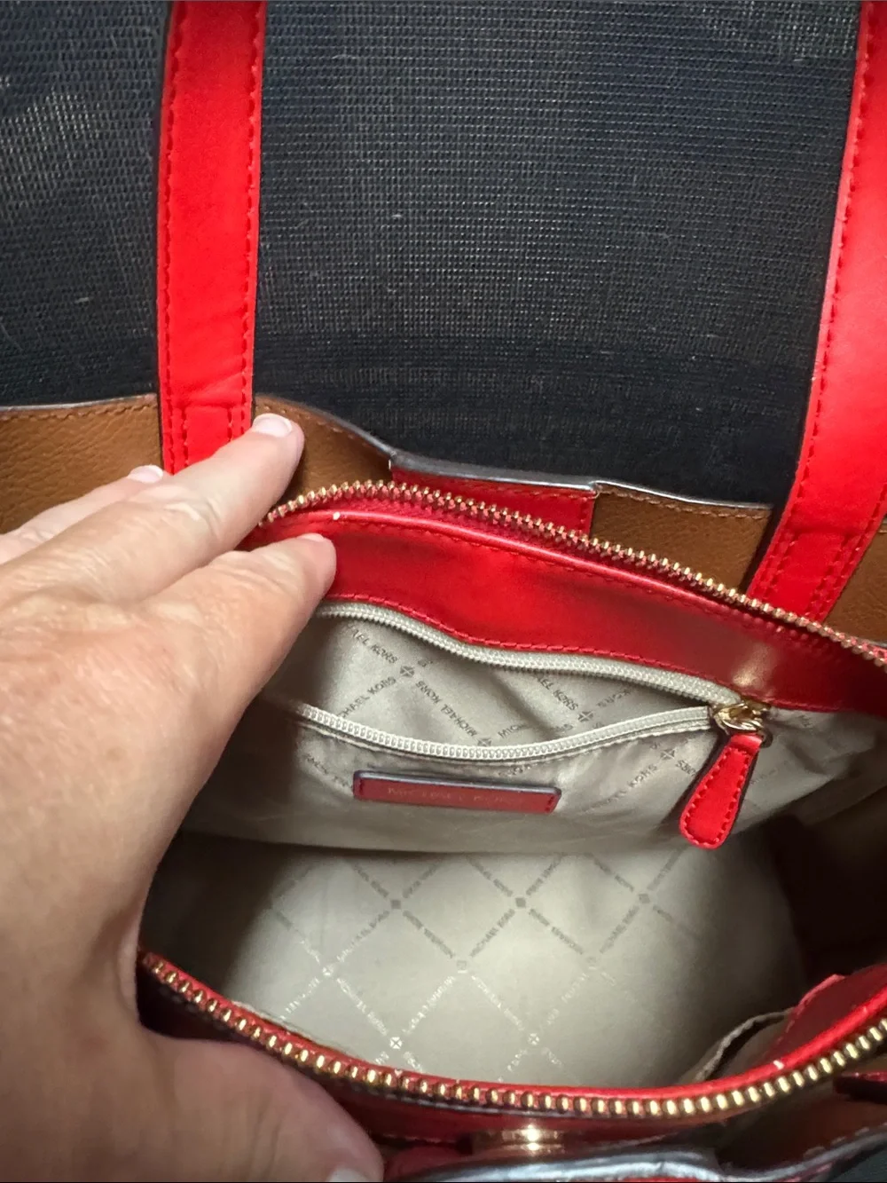 Michael Kors Bright Red Leather Tote with Belt Accent